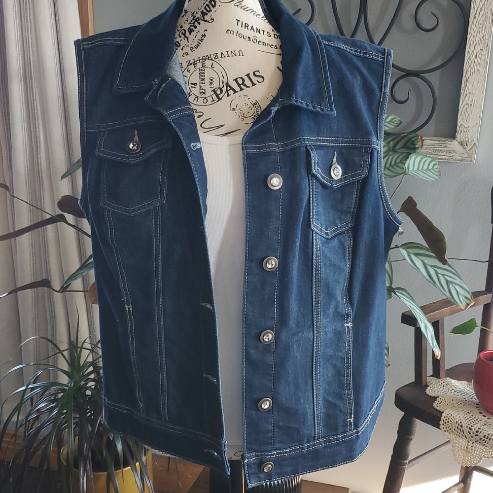 Christopher & Banks Blue Denim Vest